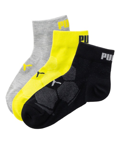 PUMA ブラック グリーン ソックス PUMA（プーマ） 靴下 クォーターソックス 3足組 キッズ 靴下 子供用 消