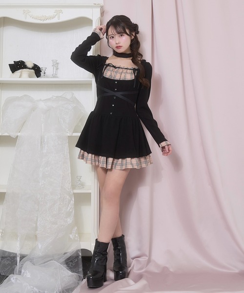 「Honey Cinnamon」 長袖ワンピース FREE ブラック レディース_画像7