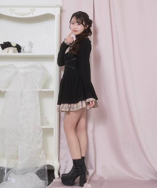 「Honey Cinnamon」 長袖ワンピース FREE ブラック レディース_画像8