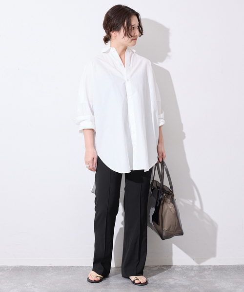 ワイドパンツ パンツ 「WEB限定/4サイズ展開/追加」ピンタックセミフレアパンツ レディースの画像