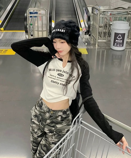 「shopnikoniko」 長袖カットソー フリー ブラック レディース_画像4