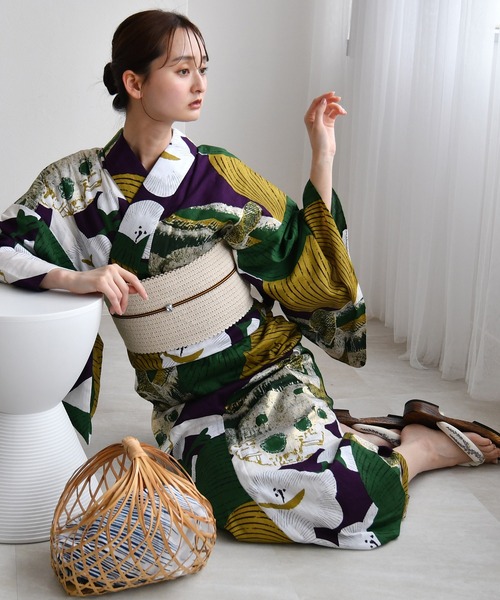 utatane 2点セット　グリーン花柄浴衣・アイボリー帯セット utatane 2点セット グリーン花柄浴衣・アイボリー帯セット 楽天市場