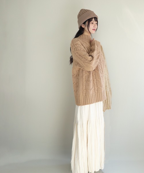 QUEENHEAD ニット帽 ニットキャップ ケーブル編みタグ付きニット