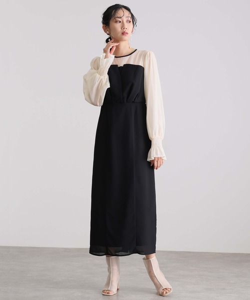 限定価格！atlo アトロ シフォンビスチェワンピース 結婚式 ドレス L シフォンビスチェタイトワンピース｜PourVous