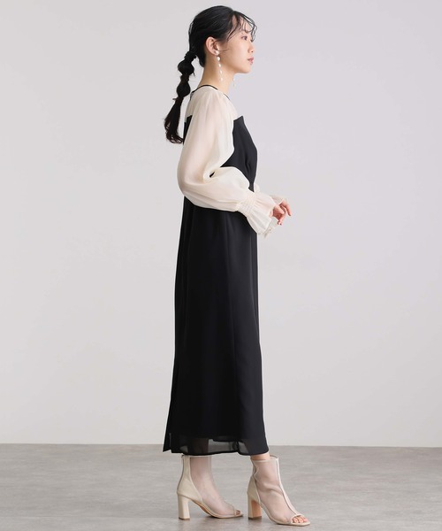atlo 袖あり&ミモレ丈同窓会ビスチェお呼ばれ結婚式オケージョンドレス atlo ドレス 結婚式 パーティードレス ビスチェミモレ丈＆袖あり