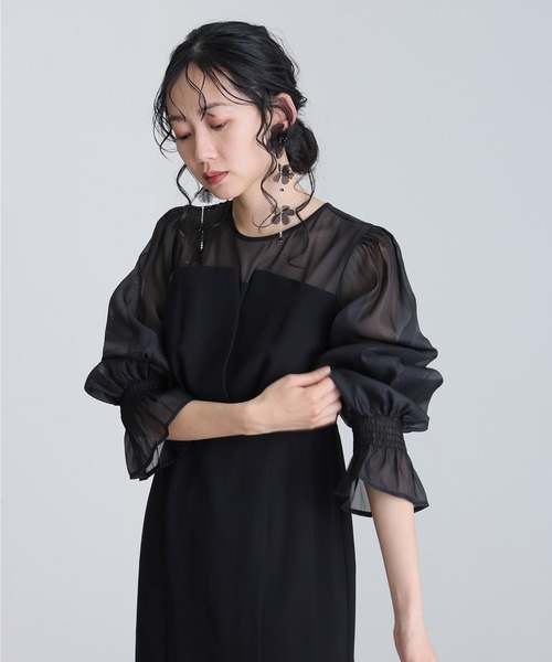 atlo（アトロ） ドレス 結婚式 パーティードレス ビスチェミモレ丈＆袖