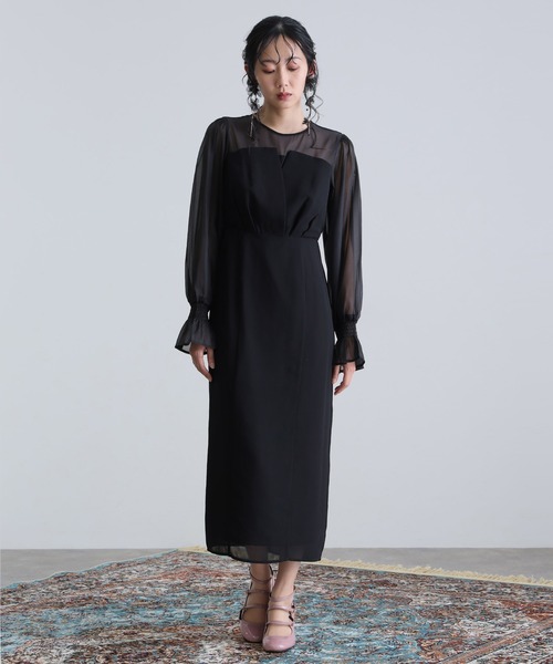 atlo（アトロ） ドレス 結婚式 パーティードレス ビスチェミモレ丈＆袖