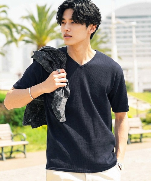 JIGGYS SHOP（ジギーズショップ） tシャツ ワッフルVネック半袖Tシャツ