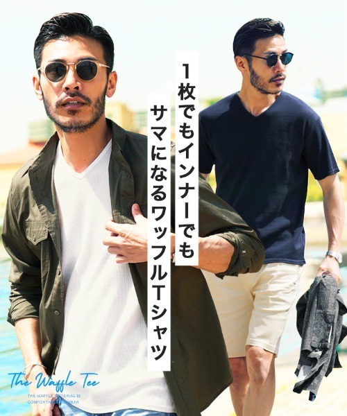 JIGGYS SHOP（ジギーズショップ） tシャツ ワッフルVネック半袖Tシャツ