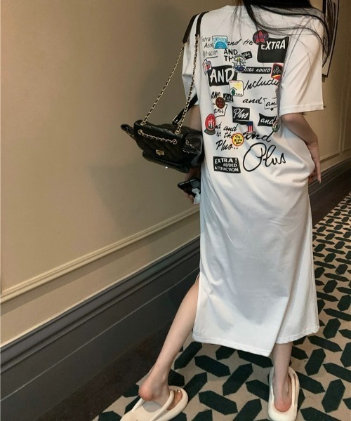 SHEENA ワンピース MIXロゴプリントTシャツワンピース