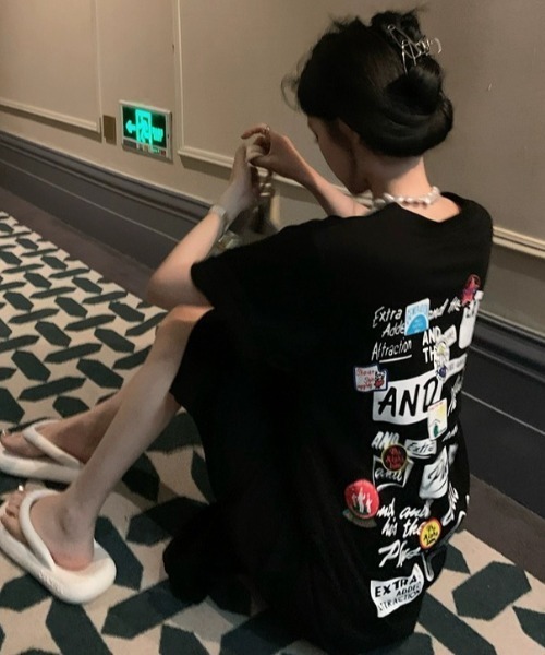ワンピース SheenaM SHEENA ワンピース MIXロゴプリントTシャツワンピース