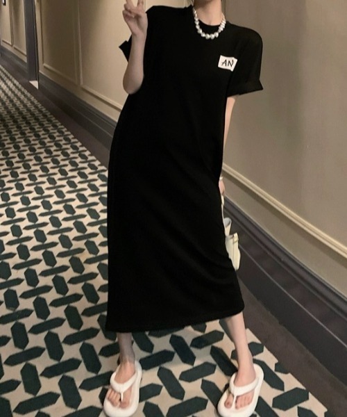 SHEENA ワンピース MIXロゴプリントTシャツワンピース