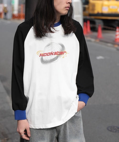 tシャツ HOOK -original- Y2K発泡プリント配色ラグランスリーブ