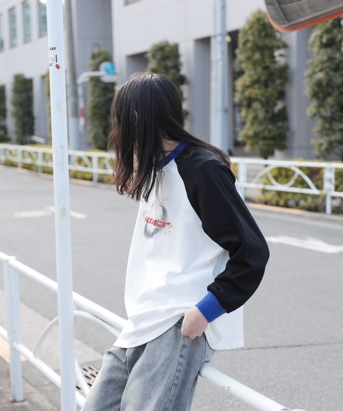 tシャツ HOOK -original- Y2K発泡プリント配色ラグランスリーブ