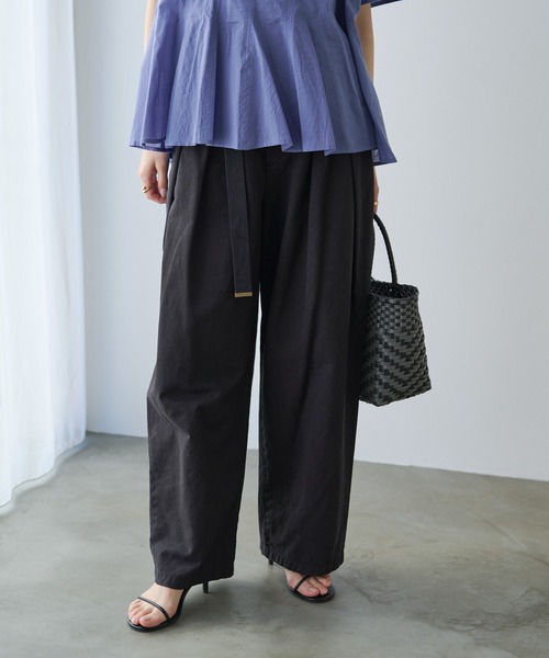 ピュアルセシン　ベルト付きタックパンツ　ベージュ　フリーサイズ 8bd5116efa87cfa601079145f87c49
