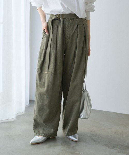 ピュアルセシン　ベルト付きタックパンツ　ベージュ　フリーサイズ ベルト付きタックパンツ（その他パンツ）｜PUAL CE CIN
