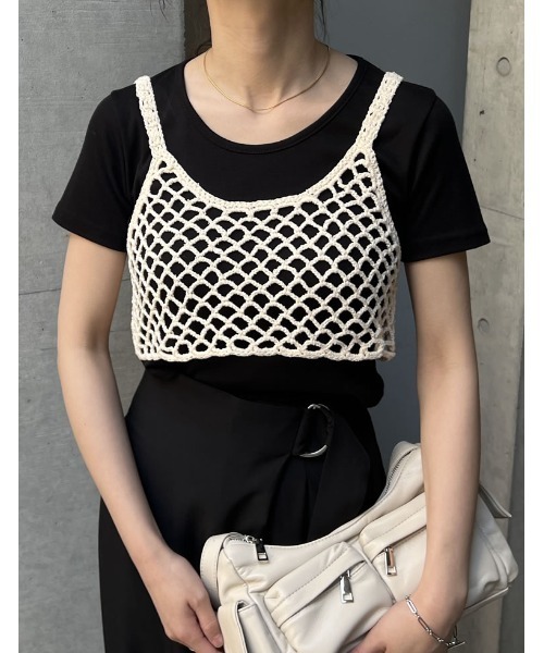 Mystrada メッシュショートトップス キャミソールセット Mystrada メッシュショートトップス キャミソールセット