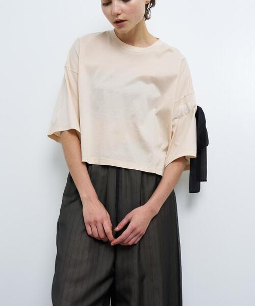 LANVIN en Bleu / ランバン オン ブルー クロップドリボンTシャツ LANVIN en Bleu tシャツ クロップドリボンTシャツ レディース