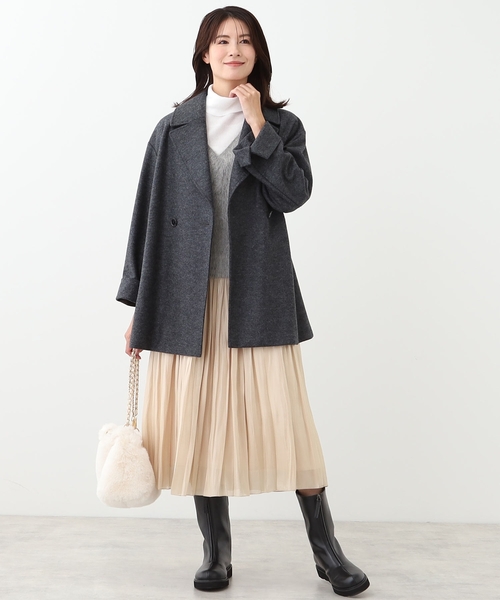 Reflect ウール混メルトンライクピーコート 7号チャコールグレー【未使用】 セール】 【WEB限定カラーあり】ウール混メルトンライクピーコート