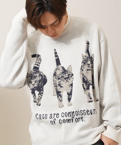【ホワイト】ダブルロゴジャガードクルーネックニットプルオーバー (MENS) セーター ニット アニマル Wジャガード クルーニット / Animal Double