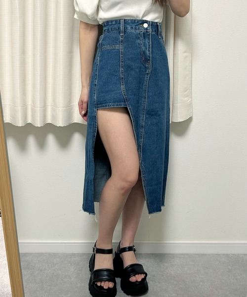 Ｙ’s ワイズ デニムスカート スカート レディース ネイビー ブルー デニム Aライン ロング