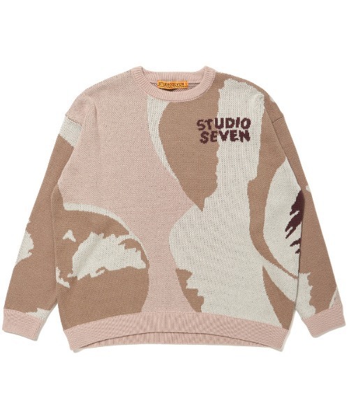 STUDIO SEVEN 24AW BIG FLOWER PATTERN KNIT ニット セーター 長袖 クルーネック M ピンクベージュ 70865208 STUDIO SEVEN セーター ニット Big Flower Pattern Knit