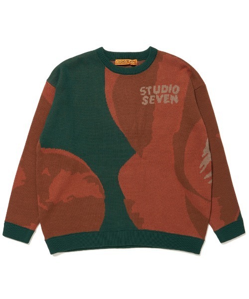 STUDIO SEVEN 24AW BIG FLOWER PATTERN KNIT ニット セーター 長袖 クルーネック M ピンクベージュ 70865208 STUDIO SEVEN セーター ニット Big Flower Pattern Knit