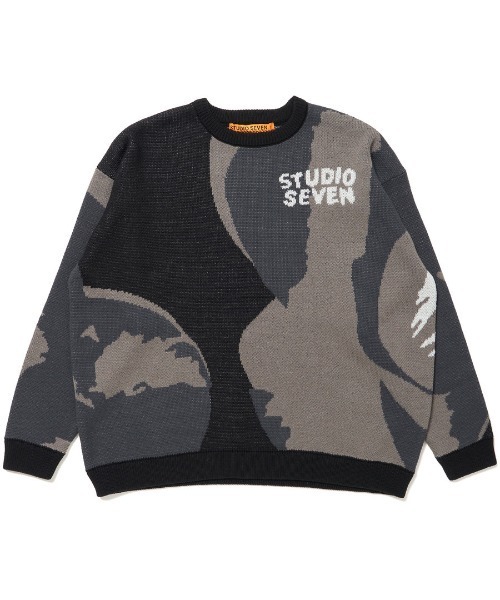 STUDIO SEVEN 24AW BIG FLOWER PATTERN KNIT ニット セーター 長袖 クルーネック M ピンクベージュ 70865208 STUDIO SEVEN セーター ニット Big Flower Pattern Knit