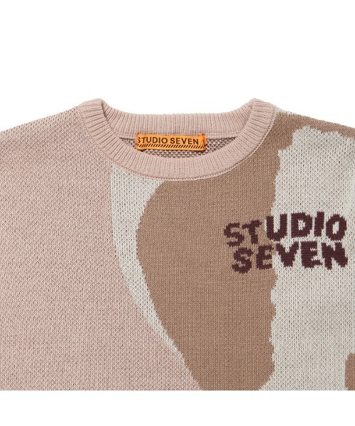 STUDIO SEVEN 24AW BIG FLOWER PATTERN KNIT ニット セーター 長袖 クルーネック M ピンクベージュ 70865208 STUDIO SEVEN セーター ニット Big Flower Pattern Knit