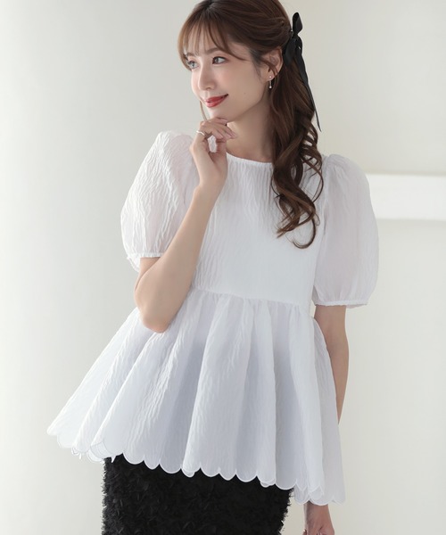 MERAKI ブラウス シャツ 裾スカラップジャガードブラウス レディース