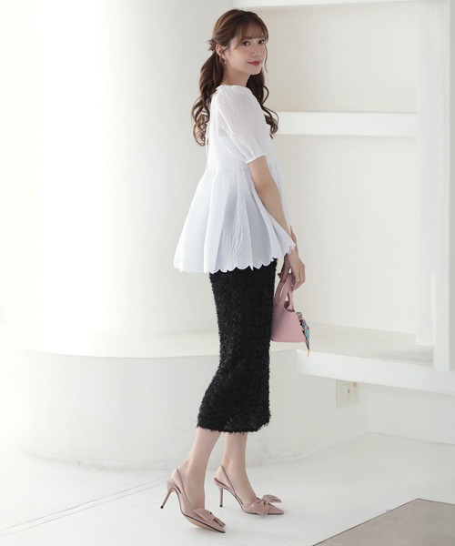 MERAKI ブラウス シャツ 裾スカラップジャガードブラウス レディース