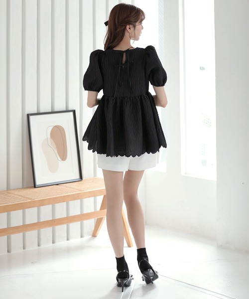 MERAKI ブラウス シャツ 裾スカラップジャガードブラウス レディース