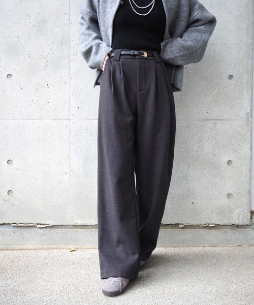 スラックス パンツ double tuck wide pants /ハイウエストダブルタック