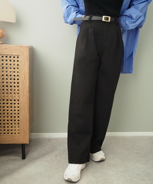 スラックス パンツ double tuck wide pants /ハイウエストダブルタック