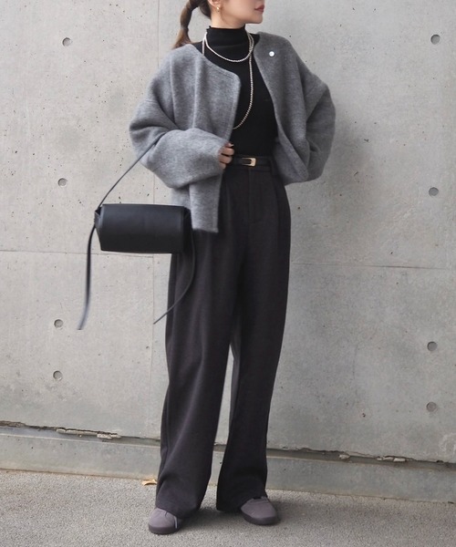 スラックス パンツ double tuck wide pants /ハイウエストダブルタック