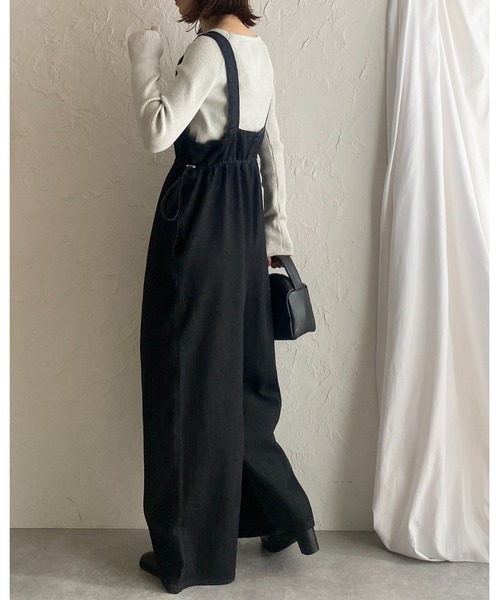 サロペット・オーバーオール・オールインワン front belt high waist salopette
black 2 She's Closet サロペット オーバーオール フロントジップハイ