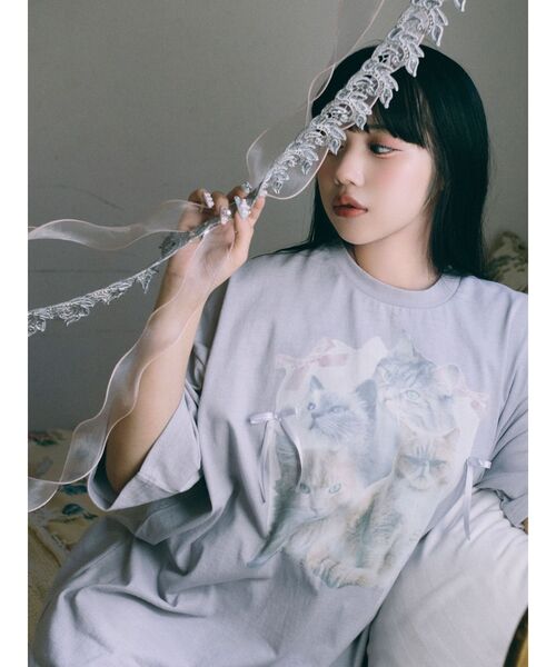 トップス ribbon tee merry jenny tシャツ cat ribbon big tee / キャットリボン