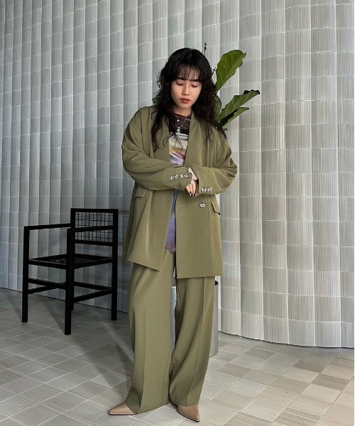 AMERI アメリ ポリエステルボタンスラックス 古着ミックスモード デザイン Ameri（アメリ） スラックス パンツ POLISHED STRAIGHT PANTS