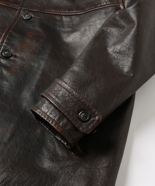 ステンカラーコート コート LEATHER CAR COAT メンズ レディースの画像