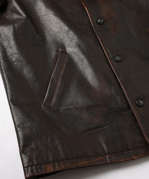 ステンカラーコート コート LEATHER CAR COAT メンズ レディースの画像