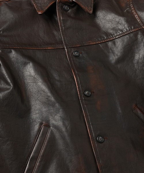 ステンカラーコート コート LEATHER CAR COAT メンズ レディースの画像
