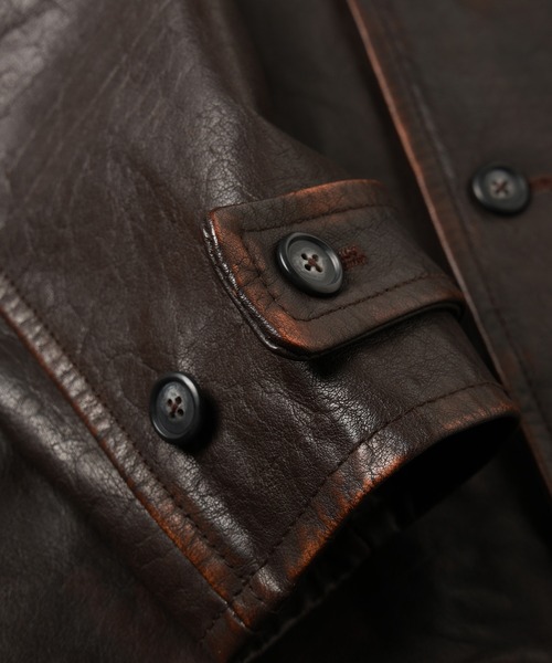 ステンカラーコート コート LEATHER CAR COAT メンズ レディースの画像