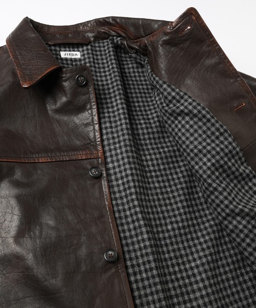 ステンカラーコート コート LEATHER CAR COAT メンズ レディースの画像
