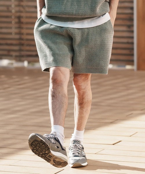 最終値下げ　Mediam Knit Half Pants 完売　ニットパンツ CAMBIO パンツ mp13369-Pigment Waffle Knit Short Pants ニット