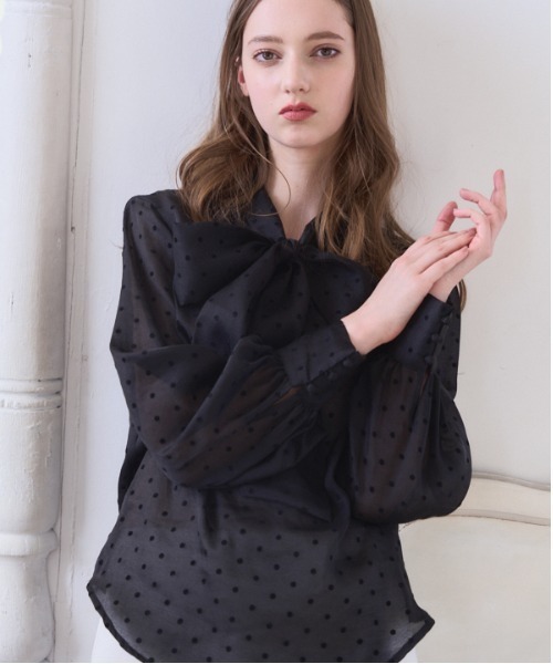 ブラウス シャツ Sheer Flocked Dot Tie Blouse  シアーフロッキードットタイブラウス レディース
