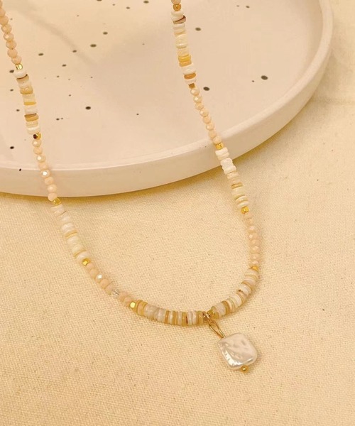 yu-ka ネックレス YU-KA:ドロップパールビーズネックレス drop Pearl