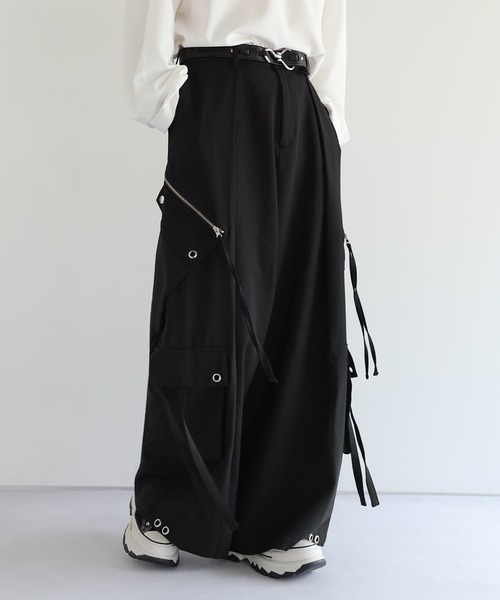 LILL（リル） ワイドパンツ カーゴパンツ ハイウエストドレープワイド