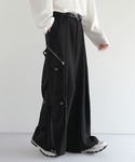 ワイドパンツ カーゴパンツ ハイウエストドレー...の詳細画像4