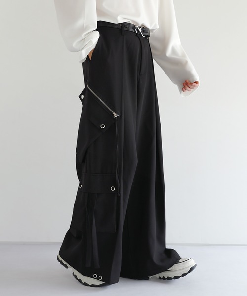 LILL（リル） カーゴパンツ ハイウエストドレープワイド袴アイレット