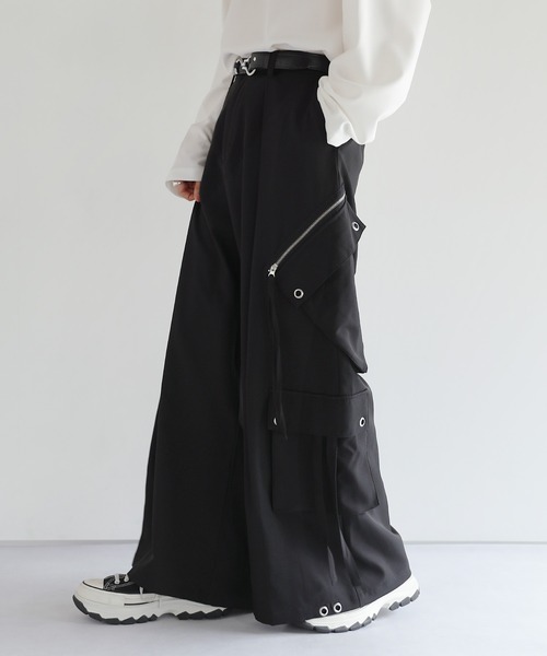 LILL（リル） カーゴパンツ ハイウエストドレープワイド袴アイレット
